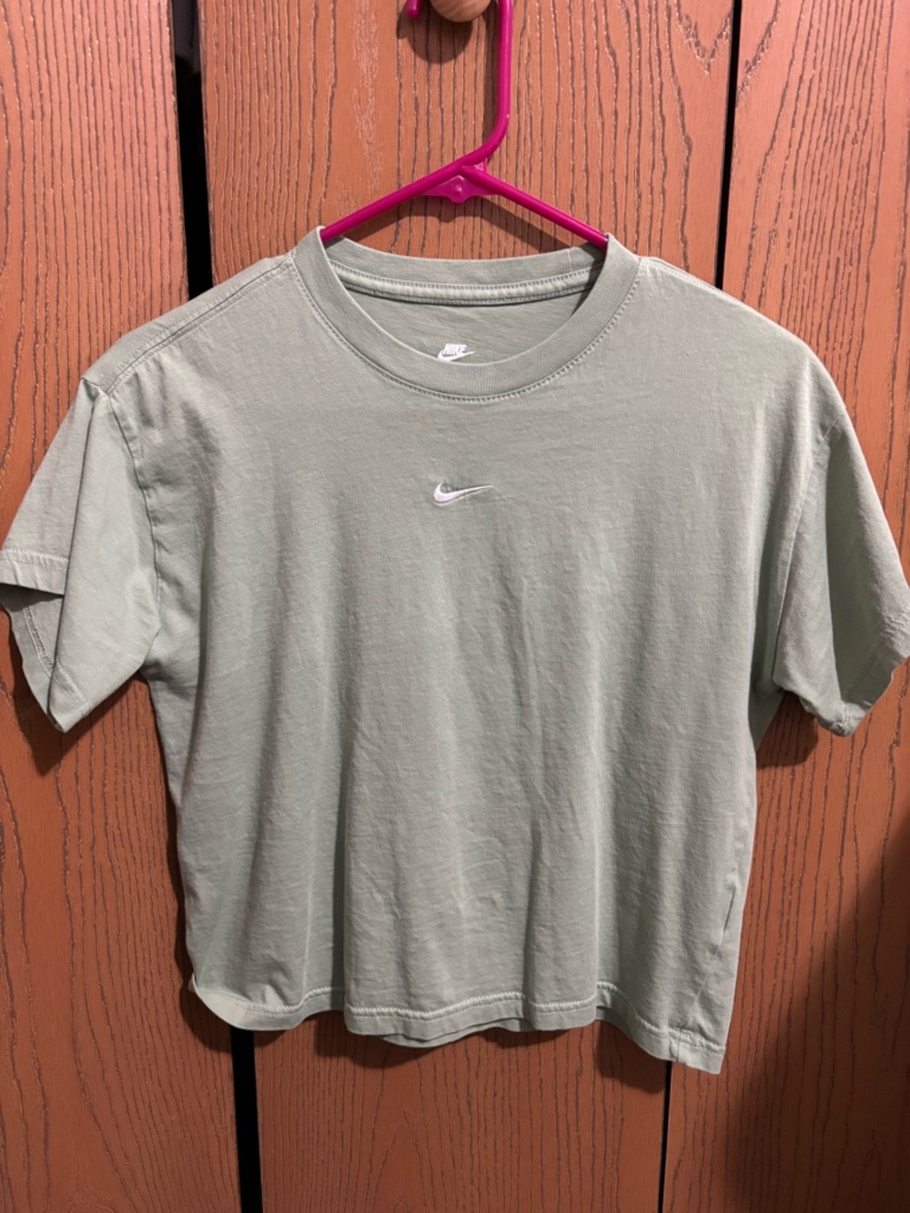 Nike Women's Sage Green Cropped Swoosh T-Shirt